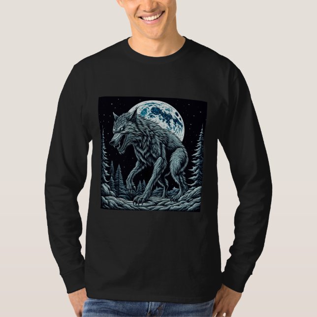Camiseta Werewolf ventilado gruñendo en una noche de luna l (Anverso)