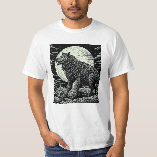 Camiseta Werewolf vintage frente a la luna llena (Anverso)