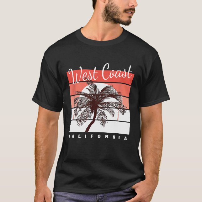 Camiseta West Coast California Shaka Sunset Palm Tree Silho (Anverso)