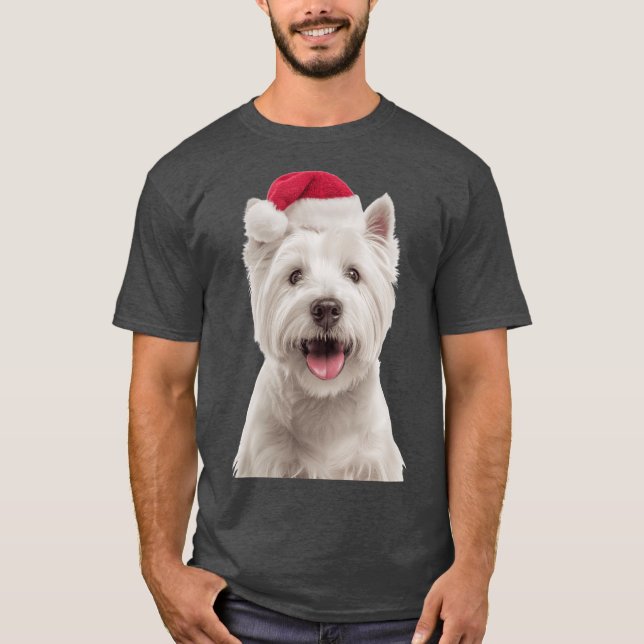 Camiseta West Highland Whiteerrier dog with Christmas Hat F (Anverso)