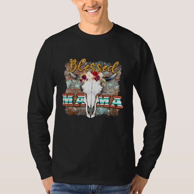 Camiseta Westen Boho Cow Bull Skull Bendeció a Mama Cowgirl (Anverso)