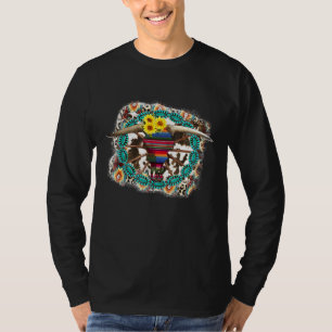 Camiseta Westen Boho Turquoise Cow Bull Skull Cowgirl Rodeo