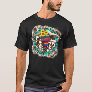 Camiseta Westen Boho Turquoise Cow Bull Skull Cowgirl Rodeo