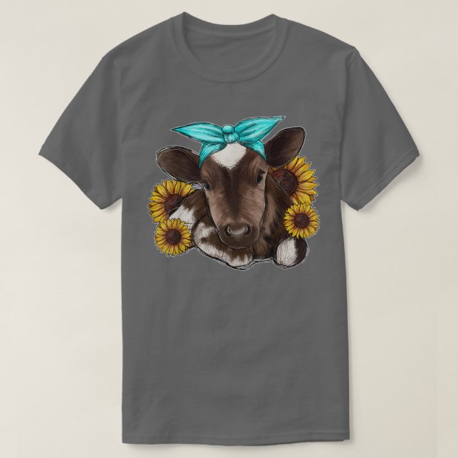 Camiseta Western Country Baby Cow Calf With Sunflower Cow F (Diseño del anverso)