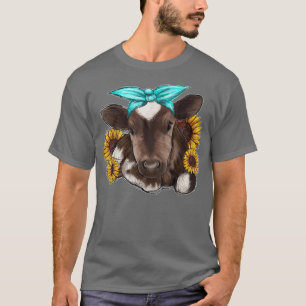 Camiseta Western Country Baby Cow Calf With Sunflower Cow F