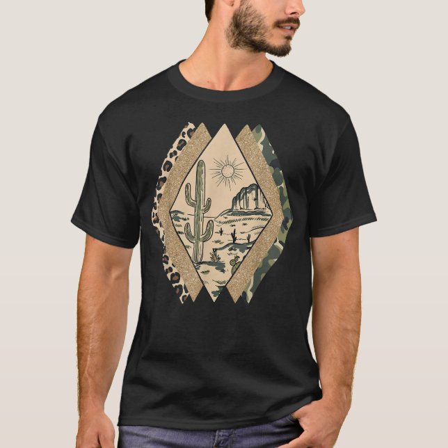 Camiseta Western Country Boho Leopard Cowhide Cactus Teas C (Anverso)
