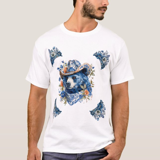 Camiseta Western Cowboy Bear - Blue Bear with Floral Bandan (Anverso)