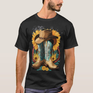 Camiseta Western Cowboy Boot Horseshoe Sunflower Rope