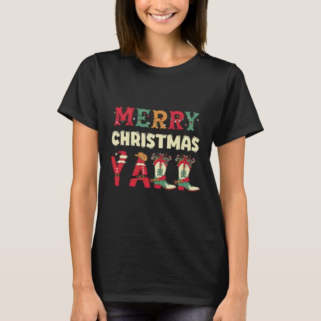 Camiseta Western Cowboy Howdy Merry Christmas Yall Cowgirl (Anverso)