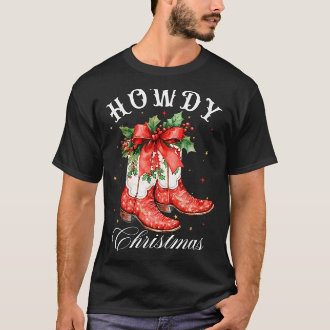 Camiseta Western Howdy Christmas Cowgirl Boot Coquette Bow  (Anverso)