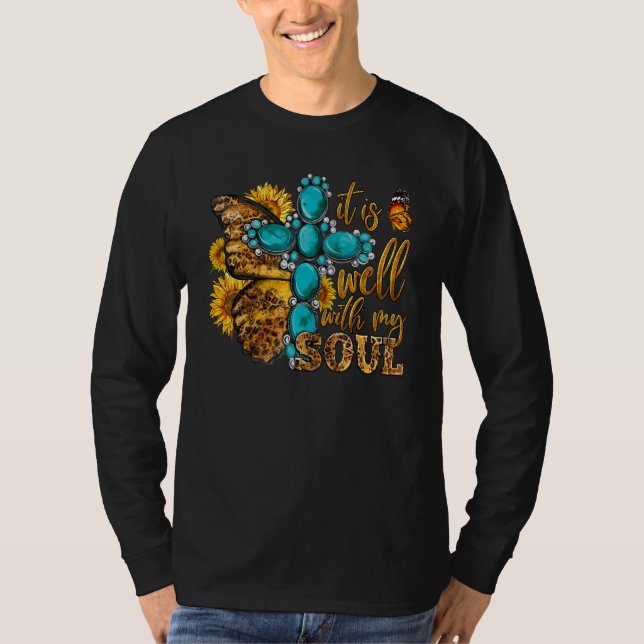 Camiseta Western It Is Well With My Soul Butterfly Leopard  (Anverso)