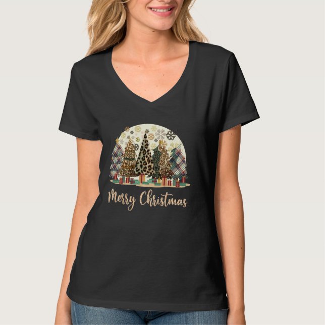 Camiseta Western Leopard Christmas Tree Feliz Navidad (Anverso)