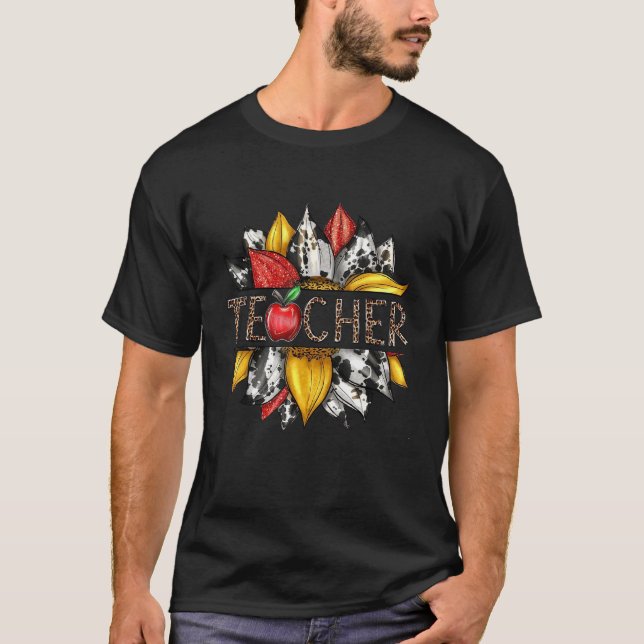 Camiseta Western Leopard Sunflower Teacher Back To School (Anverso)