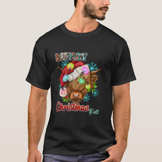 Camiseta Western Merry Christmas Y all Highland Cow Santa H (Anverso)
