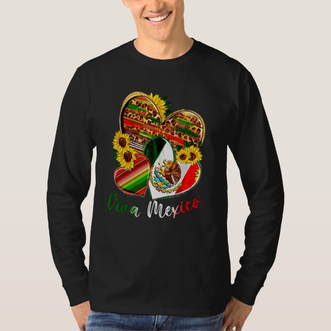 Camiseta Western Mexico Heart Sunflowers Viva Mexico Flag L (Anverso)