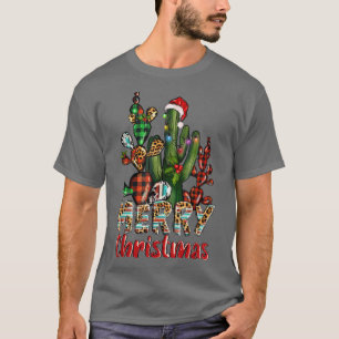 Camiseta Western Teas Leopard Buffalo Plaid Cactus Merry Ch