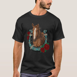 Camiseta Western Texas Cowgirl Flowers Horseshoe Horseback