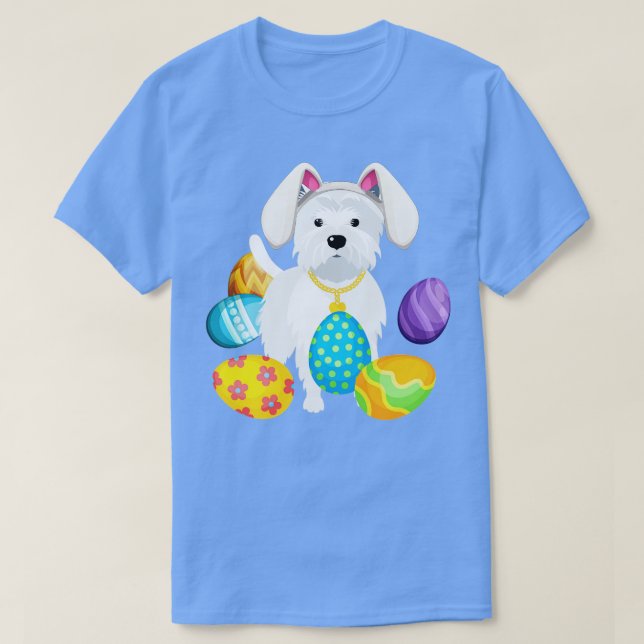 Camiseta Westie Bunny Rabbit Gorra jugando a los huevos de  (Diseño del anverso)
