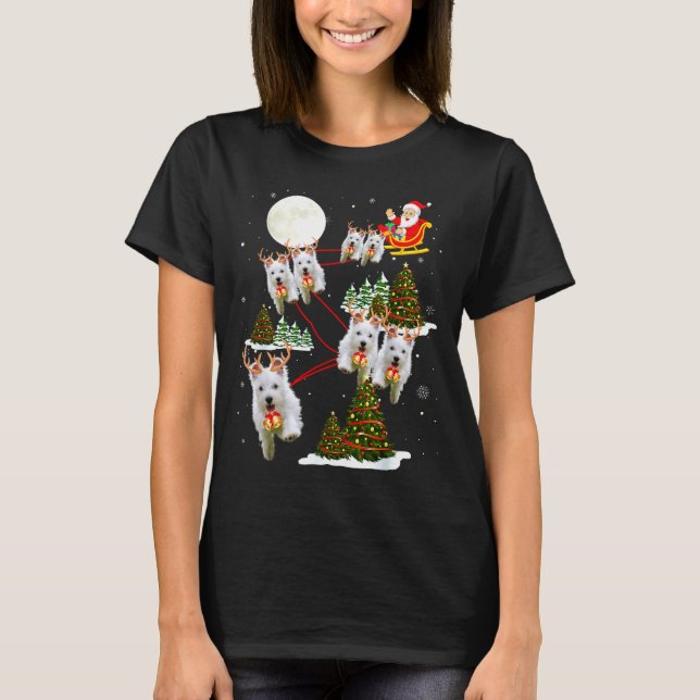 Camiseta Westie Christmas Tree Westie Santa Hat Lights Xmas (Anverso)
