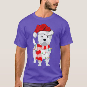 Camiseta Westie Dog Lover Xmas Lighting Santa Hat Westie Ch