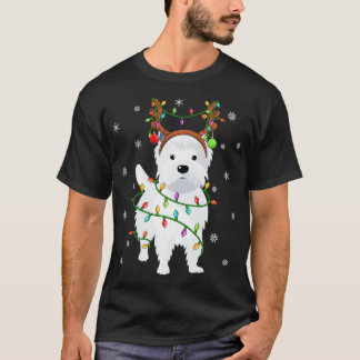 Camiseta Westie Dog Xmas Iluminando al Gorra de renos Westi