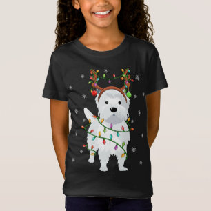 Camiseta Westie Dog Xmas Iluminando al Gorra de renos Westi