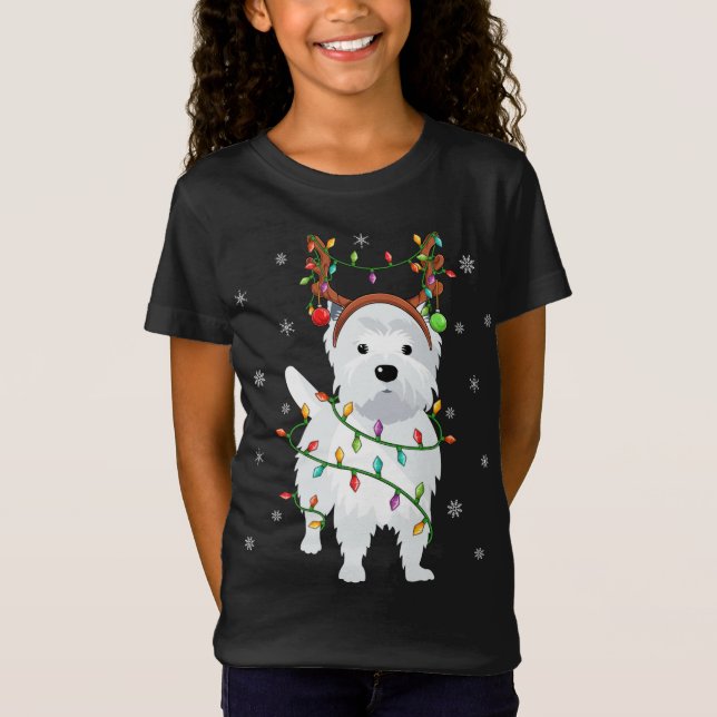Camiseta Westie Dog Xmas Iluminando al Gorra de renos Westi (Anverso)