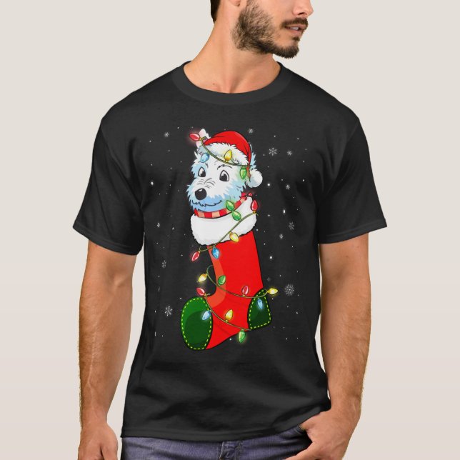 Camiseta Westie Santa Hat Westie Christmas Lights (Anverso)