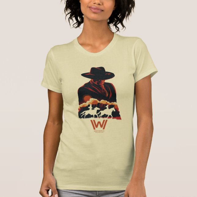 Camiseta Westworld | Hombre con silueta del desierto negro (Anverso)