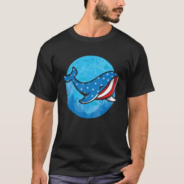 Camiseta Whale American Flag Biologist USA  Blue Whale Sea  (Anverso)