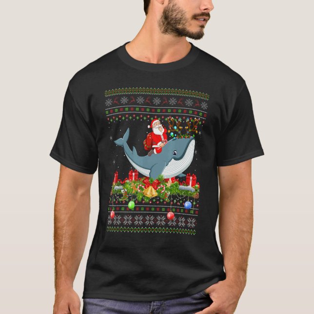 Camiseta Whale  Ugly Santa Riding Whale Christmas (Anverso)