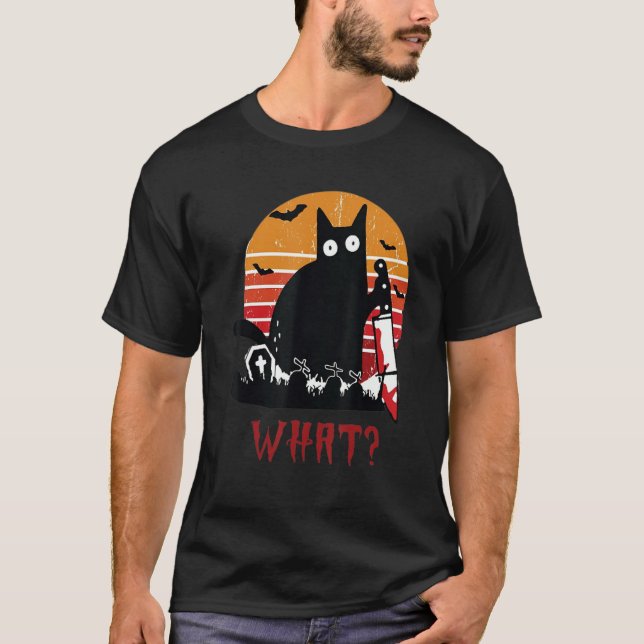 Camiseta What a Black cat holding a knife Cat Tee (Anverso)