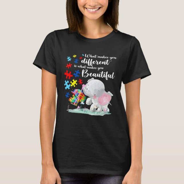 Camiseta What Makes You Different Elephant Mom Autism Child (Anverso)