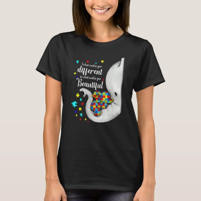 Camiseta What Makes You Different Elephant Mom Autism Child (Anverso)