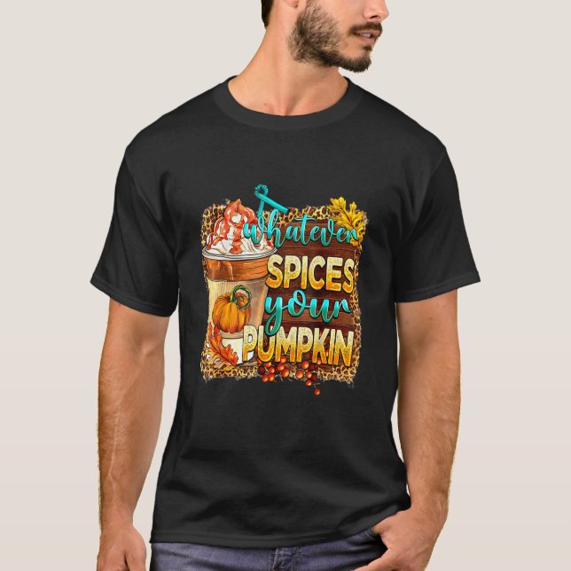 Camiseta Whatever Spices Your Pumpkin Leopard Pumpkin Fall (Anverso)