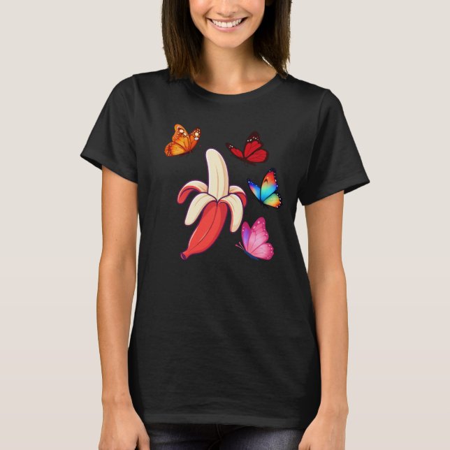 Camiseta Whimsical Banana with Colorful Butterflies (Anverso)