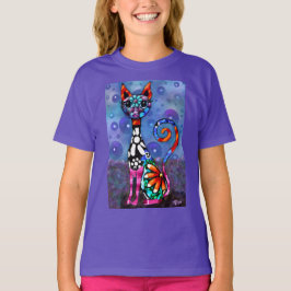 Camiseta Whimsical Big-Eyed Funky Abstract Kitty Cat
