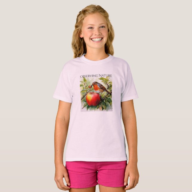 Camiseta  Whimsical Bird & Apple Delight (Anverso completo)