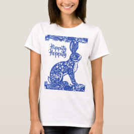 Camiseta Whimsical Blue Willow Conejo Primavera