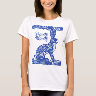 Camiseta Whimsical Blue Willow Conejo Primavera