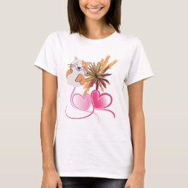 Camiseta Whimsical Cat Mom Pink Hearts & Wildflower Floral 
