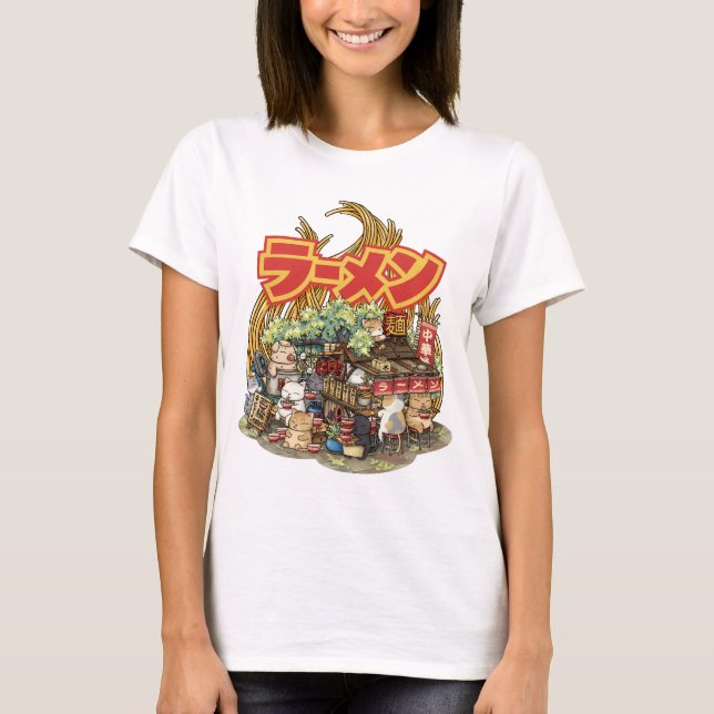 Camiseta Whimsical Cat Ramen Noodle Stall (Anverso)
