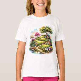 Camiseta Whimsical Cottage Garden Landscape Art