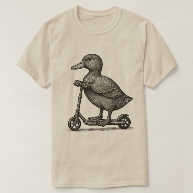 Camiseta "Whimsical Duck Scooter Shirt - Atravesando un pat (Diseño del anverso)