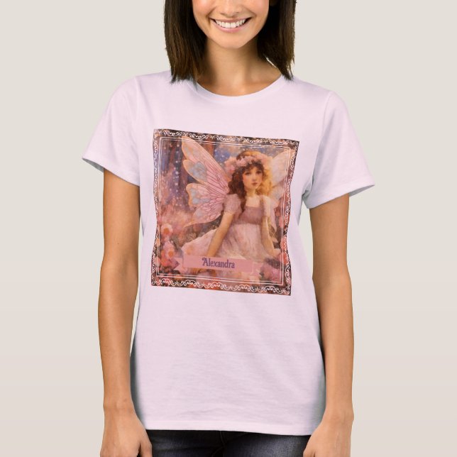 Camiseta Whimsical Fairy in Dreamy Pink Floral Garden (Anverso)
