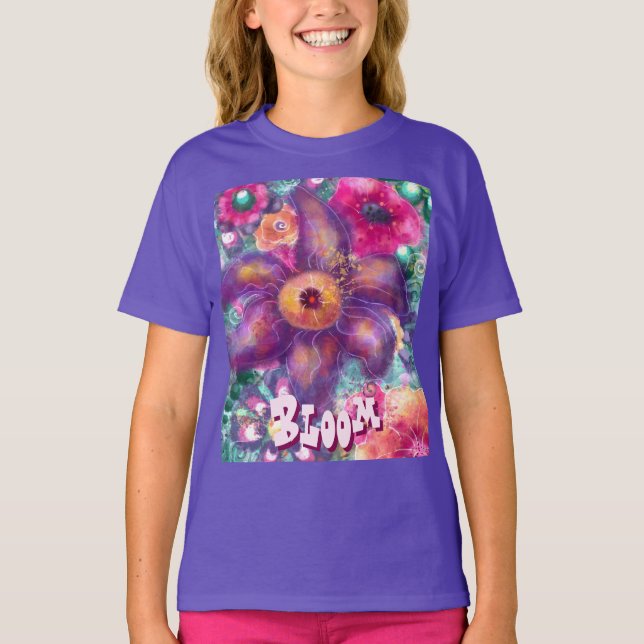 Camiseta Whimsical Floral Abstract Art Teal Personalized  (Anverso)