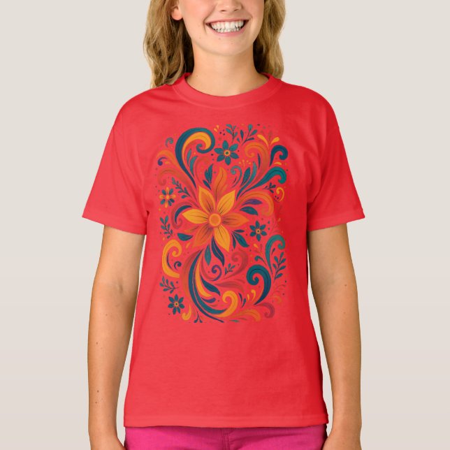 Camiseta Whimsical Floral Swirl Kids T-Shirt (Anverso)
