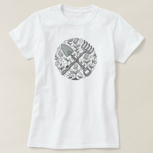 Camiseta Whimsical Folk-Art Garden Tool   SÓLO T-Shir BLANC