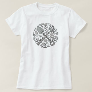 Camiseta Whimsical Folk-Art Garden Tool | SÓLO T-Shir BLANC