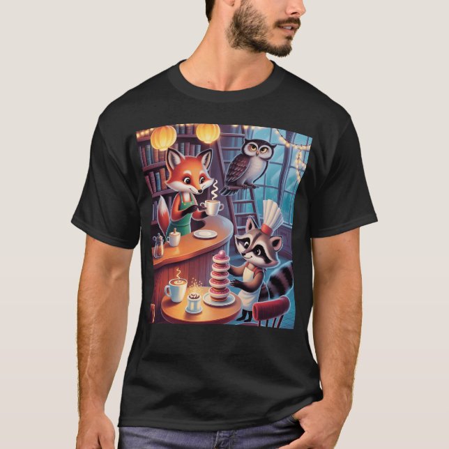 Camiseta Whimsical Forest Caf Cozy Animal Barista Vibes fam (Anverso)